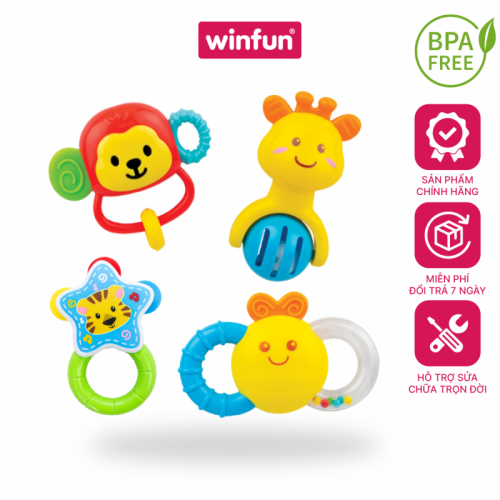 Set 4 đồ chơi xúc xắc cầm tay, gặm nướu chủ đề động vật hoang dã Winfun 0634-NL