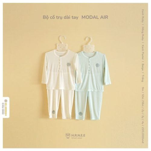 H.R.N.E.E- Bộ dài tay cổ trụ MODAL AIR- Xanh Pastel
