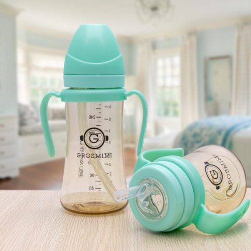 Bình tập uống Grosmimi PPSU Straw Cup 300ml – Aqua Green