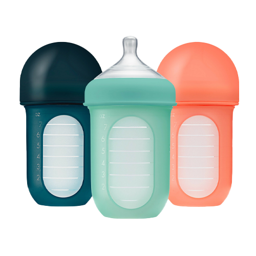 Bộ 3 bình sữa silicone Boon NURSH 236ml, 3 đến 6 tháng, Mint/Cantaloupe/Navy
