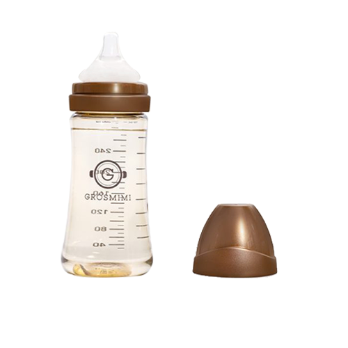 Bình sữa Grosmimi PPSU 300ml và núm ti số 2 dành cho bé từ 5-8 tháng tuổi – màu Gold Brown