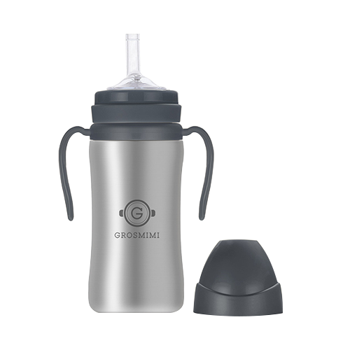 Bình tập uống Grosmimi Stainless Straw CUP 300ml – màu Charcoal