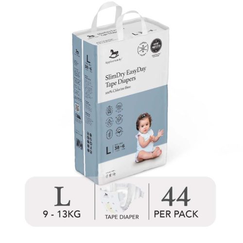 Bỉm tã dán ngày Applecrumby Slimdry Easyday Mega Tape size L – 38+6 miếng (9-13kg)