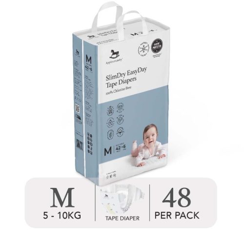 Bỉm tã dán ngày Applecrumby Slimdry Easyday Mega Tape size M – 42+6 miếng (5-10kg)