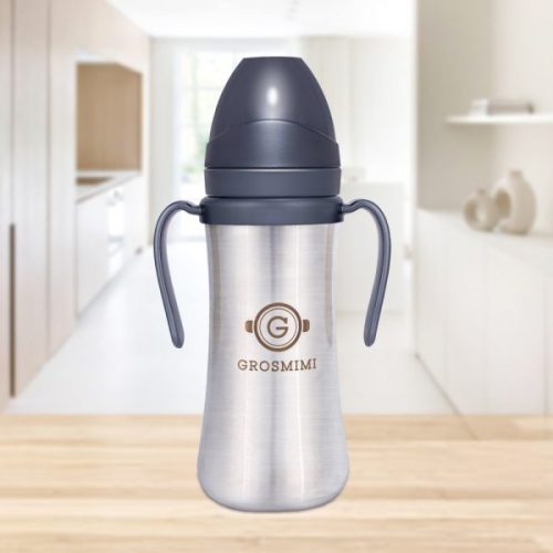 Bình tập uống Grosmimi Stainless Straw CUP 200ml – màu Charcoal