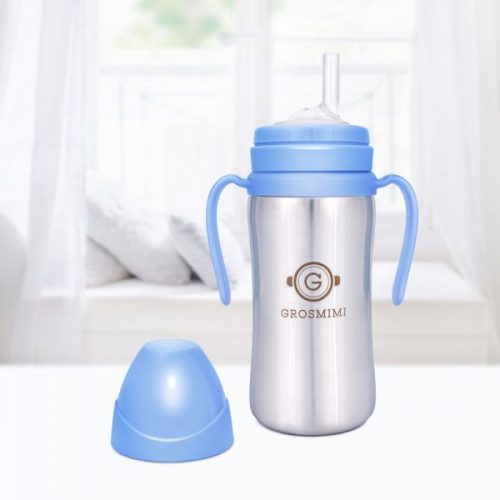 Bình tập uống Grosmimi Stainless Straw CUP 300ml – màu Sky Blue