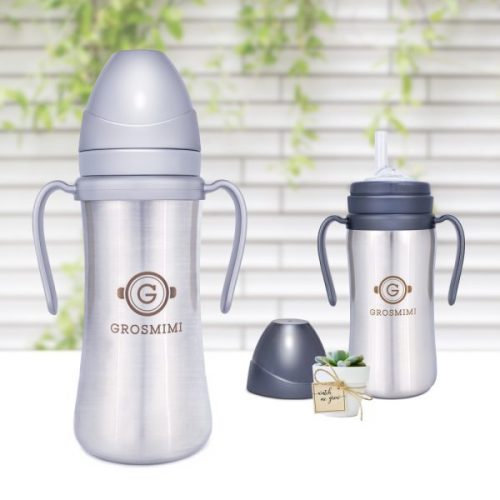 Bình tập uống Grosmimi Stainless Straw CUP 200ml – màu Silver