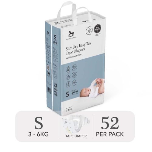 Bỉm tã dán ngày Applecrumby Slimdry Easyday Mega Tape size S – 46+6 miếng (3-6kg)