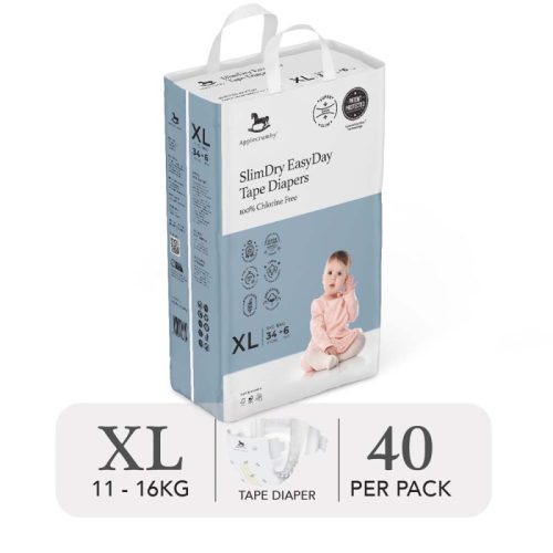 Bỉm tã dán ngày Applecrumby Slimdry Easyday Mega Tape size XL – 34+6 miếng (11-16kg)