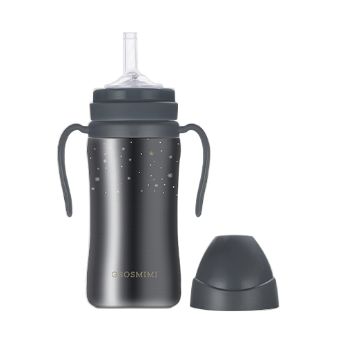 Bình tập uống Grosmimi Stainless Straw CUP 300ml, Winter Edition – màu Charcoal