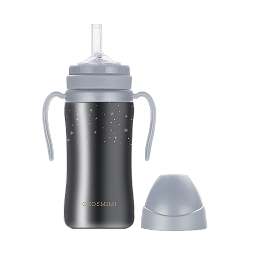 Bình tập uống Grosmimi Stainless Straw CUP 300ml, Winter Edition – màu Silver