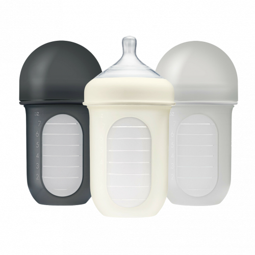 Bộ 3 bình sữa silicone Boon NURSH 236ml, 3 đến 6 tháng, Gray Multi
