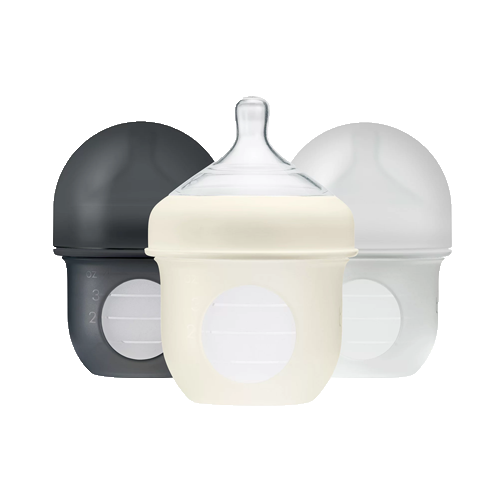 Bộ 3 bình sữa silicone Boon NURSH 118ml, 0 đến 3 tháng, Gray Multi