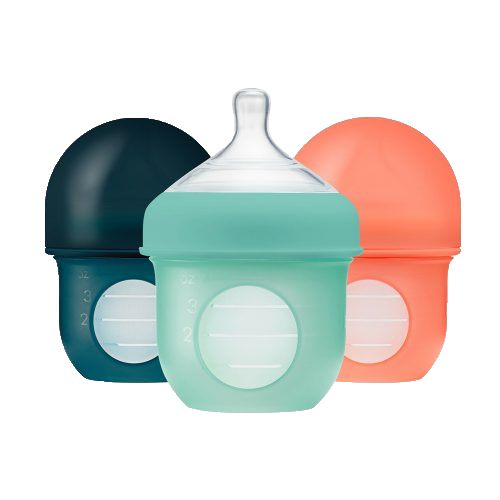 Bộ 3 bình sữa silicone Boon NURSH 118ml, 0 đến 3 tháng, Mint/Cantaloupe/Navy