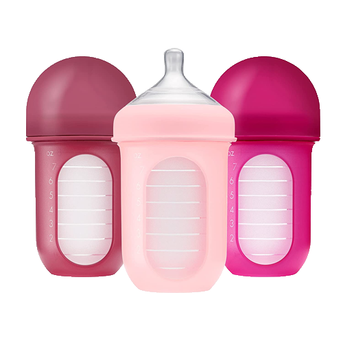 Bộ 3 bình sữa silicone Boon NURSH 236ml, 3 đến 6 tháng, Pink Multi