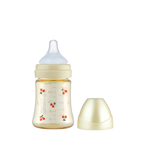 Bình sữa Grosmimi PPSU Cherrish 200ml núm ti số 1 dành cho bé 1-3 tháng tuổi – màu Pure Gold