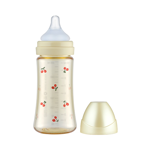 Bình sữa Grosmimi PPSU Cherrish 300ml núm ti số 2 dành cho bé 3-5 tháng tuổi, màu Pure Gold
