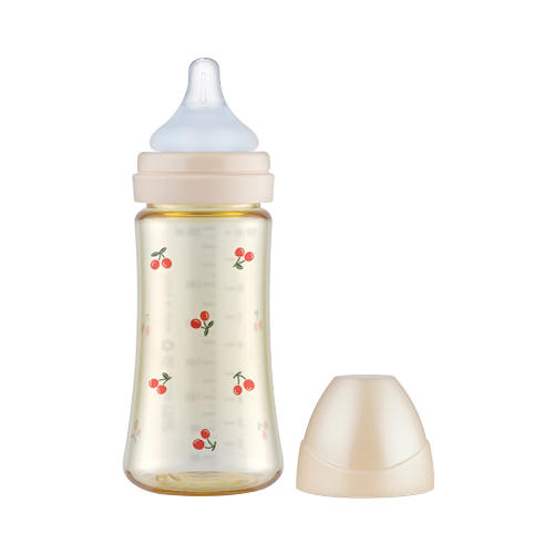 Bình sữa Grosmimi PPSU Cherrish 300ml núm ti số 2 dành cho bé 3-5 tháng tuổi – màu Rose Gold