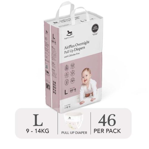 Bỉm tã quần đêm Applecrumby Airplus Overnight Mega Pull Ups size L – 40+6 miếng (9 – 14kg)