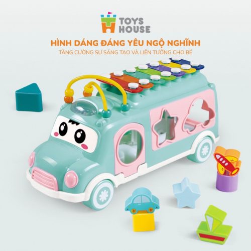 Đồ chơi tiền giáo dục cho bé – Ô tô thả khối kết hợp đàn gõ Xylophone Toys house- Màu xanh