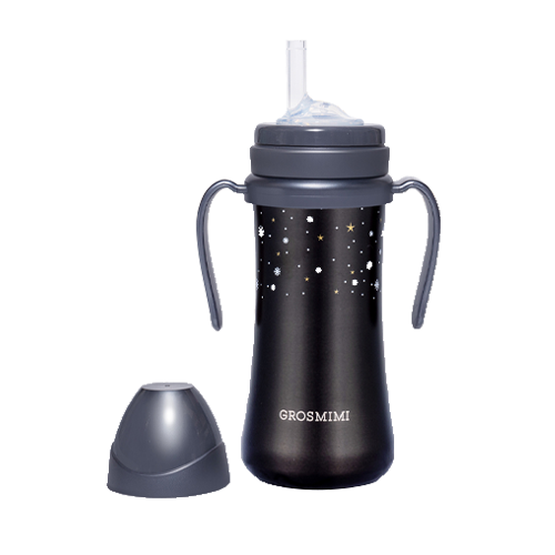 Bình tập uống Grosmimi Stainless Straw CUP 200ml – Winter Edition – màu Charcoal