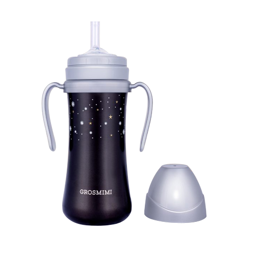 Bình tập uống Grosmimi Stainless Straw CUP 200ml, Winter Edition- màu Silver