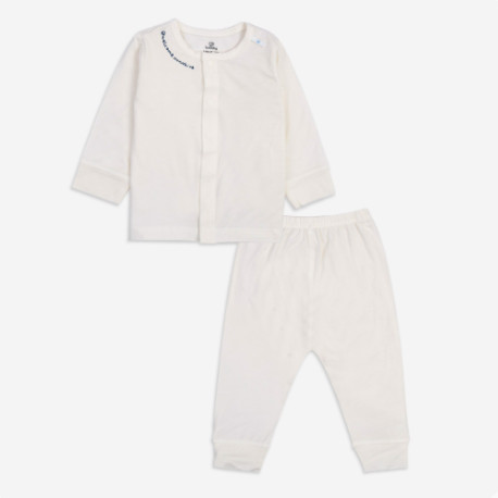 BUBABY- Bộ dài tay cài giữa- Trắng