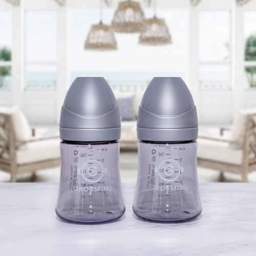 Bộ 2 bình sữa Grosmimi PPSU 200ml (không núm ti) – màu Silver