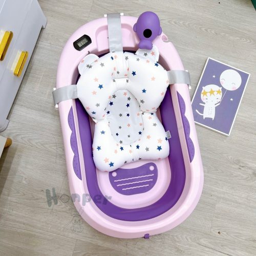 Chậu tắm gấp gọn kèm phao Honper có nhiệt kế màu tím