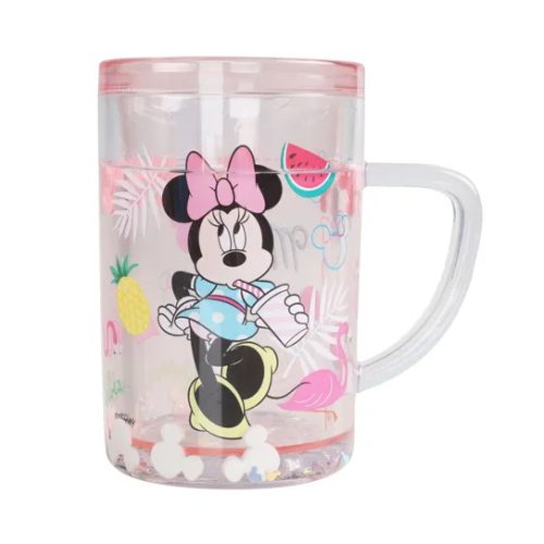 Ly pha lê 2 lớp – dạng thẳng phối vật nổi và kim tuyến- Minnie-250ML