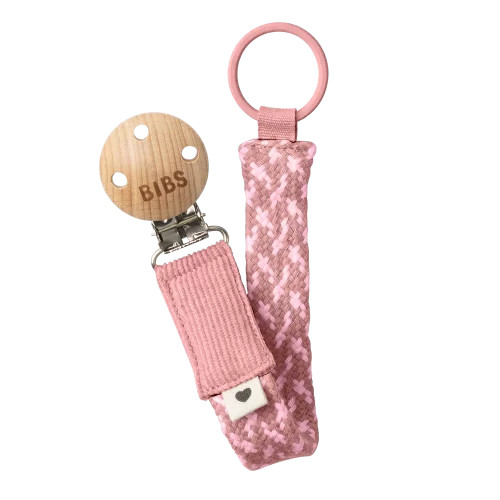 Dây đeo ty ngậm BIBS Pacifier Clip Braided, Dusty Pink/Baby Pink