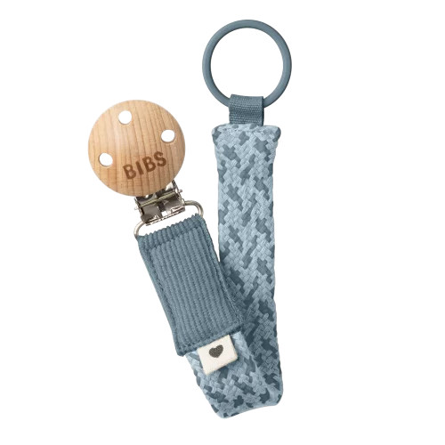 Dây đeo ty ngậm BIBS Pacifier Clip Braided, Petrol/Baby Blue