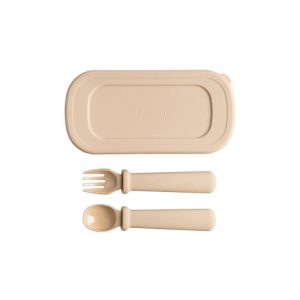 Bộ muỗng và nĩa đa năng Hegen Multi-Satge Fork and Spoon PPSU with Case Taupe