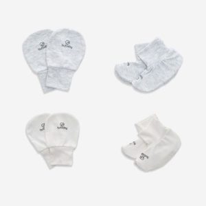 Set 2 bao tay bao chân Siro Bubaby – Trắng – Ghi nhạt E75 – Freesize