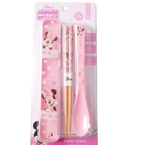 Set đũa muỗng Minnie bằng gỗ/ nhựa PP – kèm  hộp