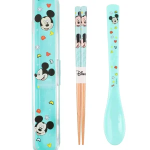 Set đũa muỗng Mickey bằng gỗ/ nhựa PP – kèm  hộp