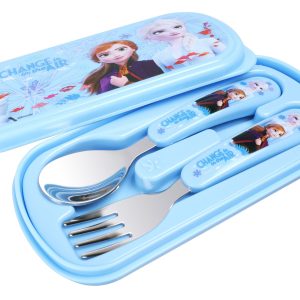 Set muỗng nĩa Cartoon Inox nhỏ kèm hộp in hình -Frozen 2 – xanh