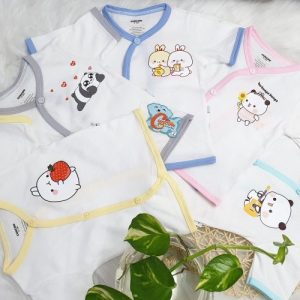 Áo trắng cổ tim ngắn tay ( Size 1)- CÚN CON