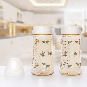 Bộ 2 bình sữa Grosmimi PPSU Olive 300ml (không núm ti) – White