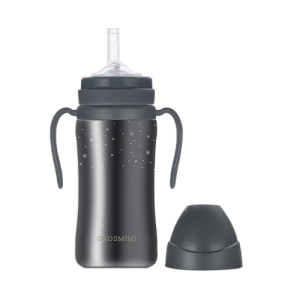 Bình tập uống Grosmimi Stainless Straw CUP 300ml, Winter Edition – màu Charcoal