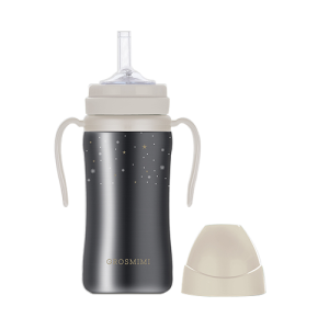 Bình tập uống Grosmimi Stainless Straw CUP 300ml, Winter Edition – màu Cream Beige