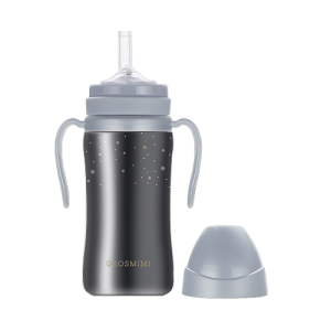 Bình tập uống Grosmimi Stainless Straw CUP 300ml, Winter Edition – màu Silver
