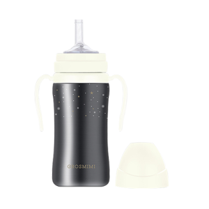 Bình tập uống Grosmimi Stainless Straw CUP 300ml, Winter Edition – màu White