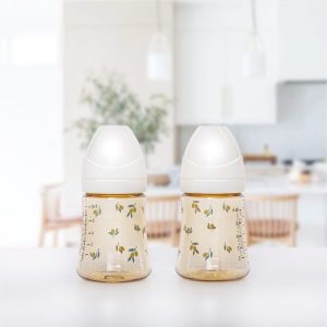 Bộ 2 bình sữa Grosmimi PPSU Olive 200ml (không núm ti) – màu Trắng