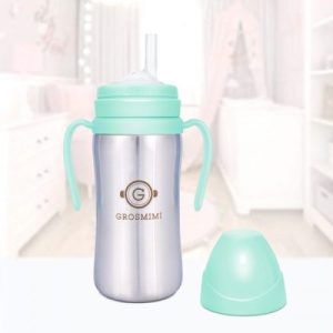 Bình tập uống Grosmimi Stainless Straw CUP 300ml – màu Aqua Green