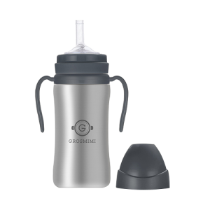 Bình tập uống Grosmimi Stainless Straw CUP 300ml – màu Charcoal