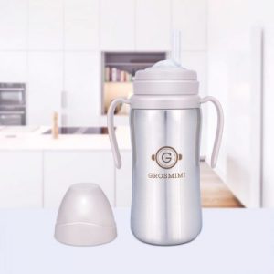 Bình tập uống Grosmimi Stainless Straw CUP 300ml – màu Cream Beige