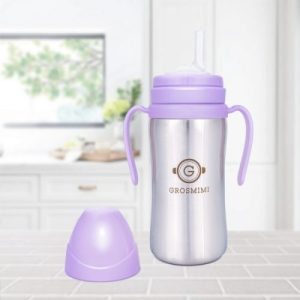 Bình tập uống Grosmimi Stainless Straw CUP 300ml – màu Pure Lavender