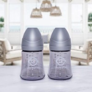 Bộ 2 bình sữa Grosmimi PPSU 200ml (không núm ti) – màu Silver