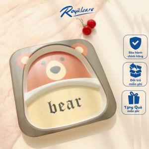 Đĩa ăn dặm chia 2 ngăn từ tre Bamboo kháng khuẩn cho bé Royal care- hình gấu